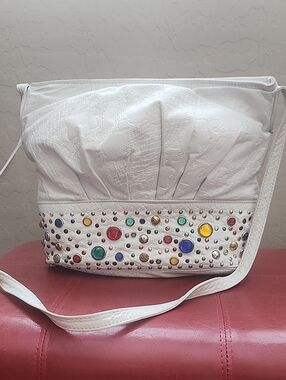 White Gem-Studded Crossbody Bag - Elegant Womens Handbag